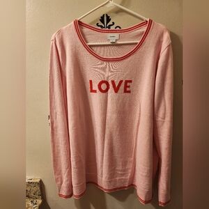 Old Navy Light Pink Sweater with Red Trim & Love Design